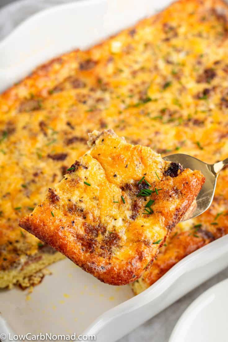 Easy Low Carb Breakfast Casserole With Eggs Bacon Cheese And Sausage Low Carb Nomad