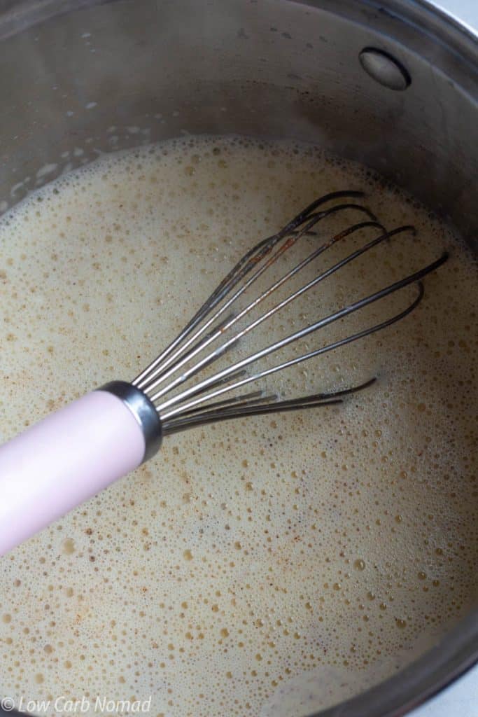low carb eggnog being cooked in a pan