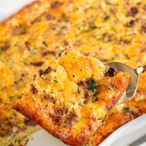 Easy Low Carb Breakfast Casserole with Eggs, Bacon, Cheese and Sausage